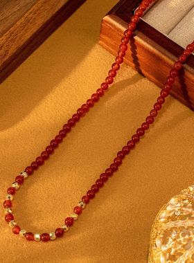 新款项链玛瑙石串珠项链简约高级感气质网红电镀真金精准锁骨链