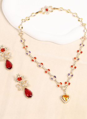 欧美新款套装轻奢风格彩色宫廷造型设计大气优雅工厂百搭饰品