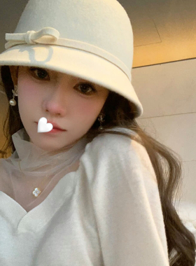 盆帽出游优雅女秋冬宽檐