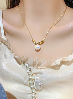 人鱼姬珍珠钛钢项链女韩国时尚高级设计感锁骨链气质颈联配饰