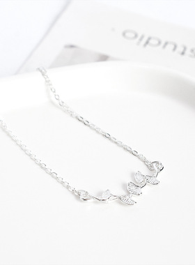 S925纯银银杏叶手链女森系闺蜜小清新个性chic简约叶子文艺银饰品