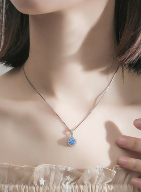 幸福时光S925纯银吊坠群镶锆钻轻奢莫桑钻小雏菊花坠子情人节礼物