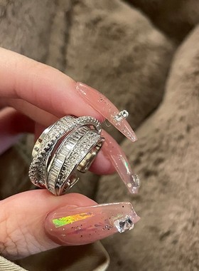 欧美大气ins风银色微镶戒指百搭复古个性女式食指精致可调节指环