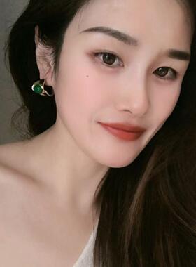 复古绿松石C形圈耳环电镀18K真金
