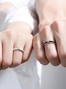 s925情定一生纯银情侣戒指女小众简约时尚对戒ins潮网红饰品礼物