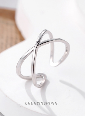 气质饰品s925纯银交叉开口指环韩国东大门字母X戒指个性食指戒女