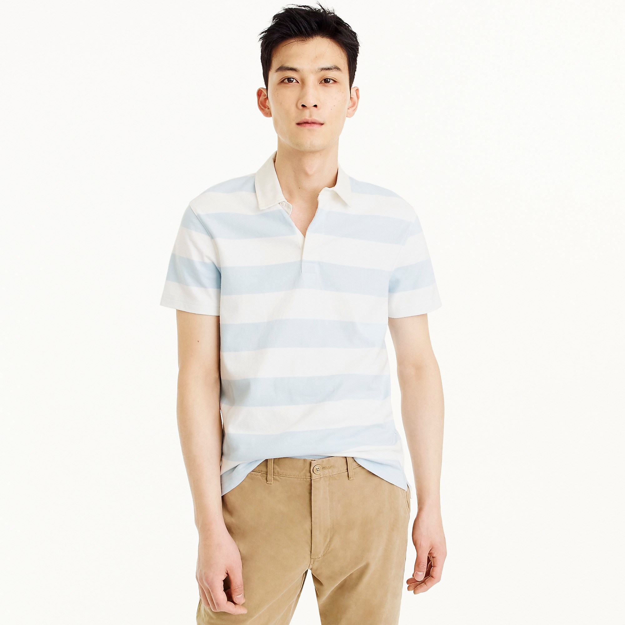 J.crew复古橄榄球衫1984厚实重磅纯棉条纹短袖poloT恤体恤男Jcrew - 图1