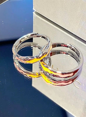 S925银夜光彩虹情侣对戒轻奢