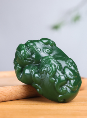 玉翡缘天然老坑新疆和田玉碧玉貔貅天然皮休玉石菠菜绿招财瑞兽玉