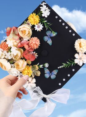 毕业季簪花学士帽成品毕业帽花朵装饰绢花套装礼物装饰派对拍照