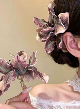 素雅盛花 2026新款新中式白色花朵发簪发钗女侧边夹头花旗袍发饰