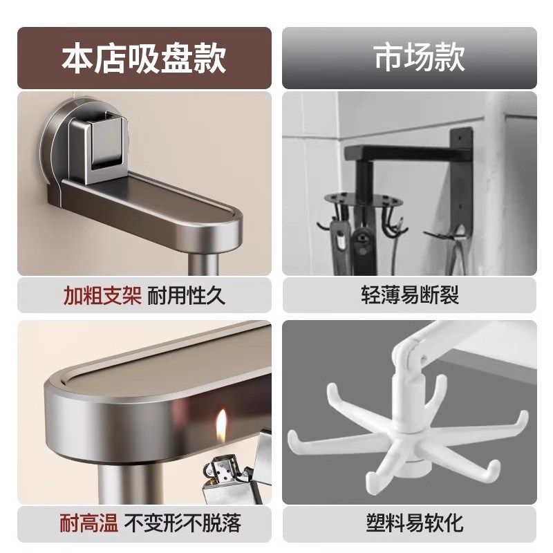 厨房旋转挂钩免打孔厨具锅铲六爪吸盘壁挂置物架勺子铲子收纳神器,淘宝优惠券,粉丝福利购,淘宝优惠卷