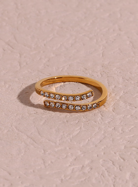 英国george melis欧美ins时尚简约轻奢指环可调节交叉透明锆石