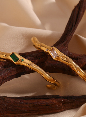 英国george melis欧美时尚小众个性手饰镀18k金开口不规则矩形