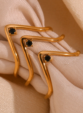 英国george melis欧美时尚简约个性指环镀18k金超细v形微镶点