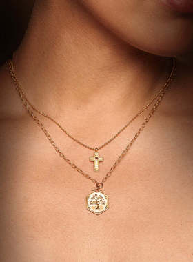 英国george melis欧美时尚流行哈姆萨爱心镶锆项链炉内真空电镀