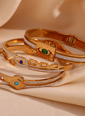 英国george melis欧美时尚流行小众手环镀18k金微镶恶魔之眼弹簧