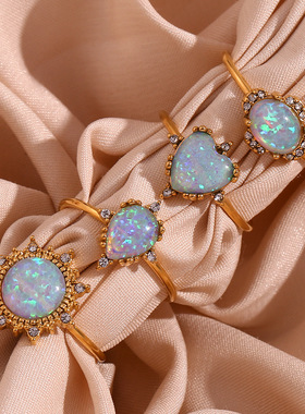 英国george melis欧美小众轻奢指环镀18k金开口可调节澳宝石戒指