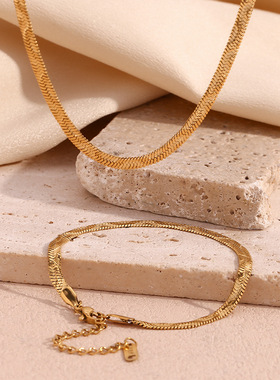 英国george melis欧美时尚小众简约气质项链镀18k金波浪压纹鱼骨