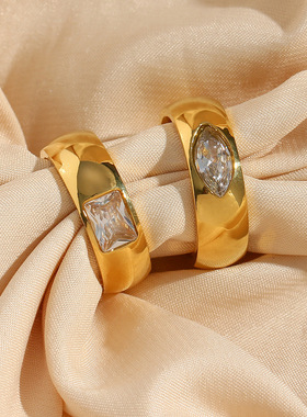 英国george melis欧美ins镶锆指环女电镀18k金色锆石圆环戒指