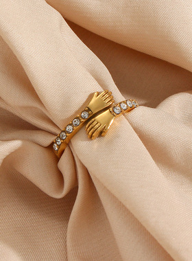 英国george melis欧美ins时尚流行个性轻奢指环双手拥抱锆石可