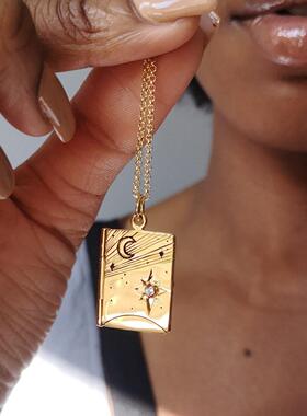 英国george melis月亮星星相册相框项链复古etsy可开合项链镀保