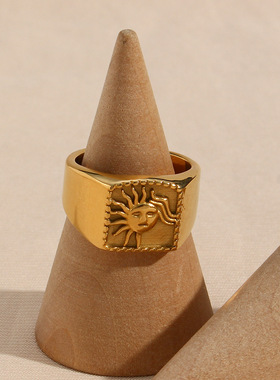 英国george melis欧美时尚复古流行轻奢指环镀18k金色铸造太阳