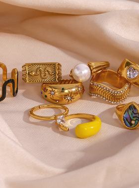 英国george melis欧美ins时尚简约y2k指环镀18k金滴油方块锆石