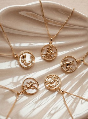 英国George Melis欧美12星座钛钢贝壳十二星座硬币项链炉内真空