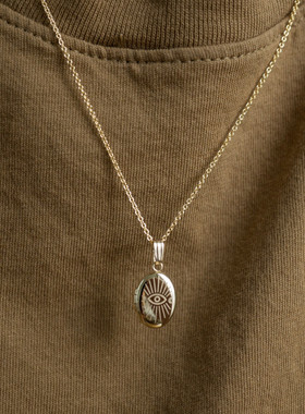 英国George Melis椭圆太阳月亮恶魔之眼可开合相册宠物相片锁骨