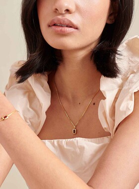 英国George Melis彩色12生辰石吊坠diy配件项链女十二生辰石方块