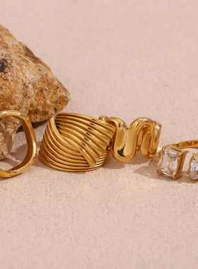 英国george melis欧美小众复古气质手饰镀18k金几何波浪弹簧扇形