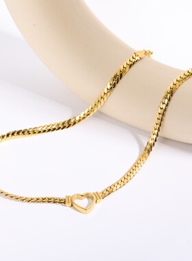 英国george melis欧美流行经典法式复古爱心吊坠立体扁蛇链项链