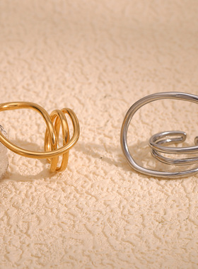 英国george melis欧美时尚简约气质手饰镀18k金几何百搭线条戒指