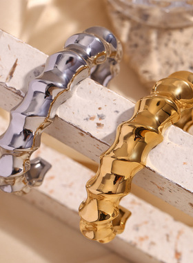 英国george melis欧美小众设计个性手饰镀18k金铸造螺旋竹节开口