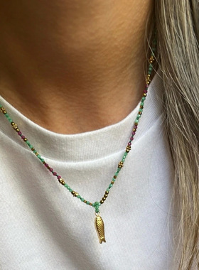 英国george melis独立站彩色多巴胺珊瑚小鱼串珠项链女百搭时尚