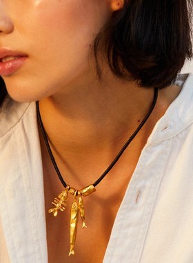 英国george melis独立站简约项链多类型小鱼吊坠彩色幸运绳链