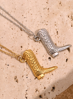 英国george melis欧美ins时尚气质个性项坠镀18k金西部牛仔靴吊