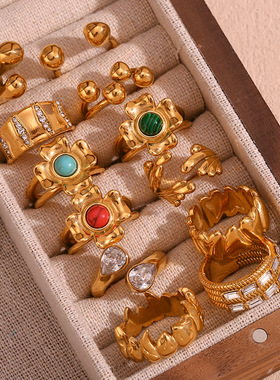 英国george melis欧美时尚个性复古指环镀18k金微镶爱心花朵戒指