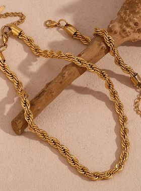 英国george melis罗密欧扭绳链项链18k金电镀可叠置手链项链套装