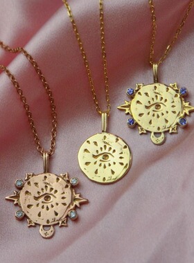 英国george melis塔罗牌项链嵌锆石塔罗牌毛衣链方牌颈链