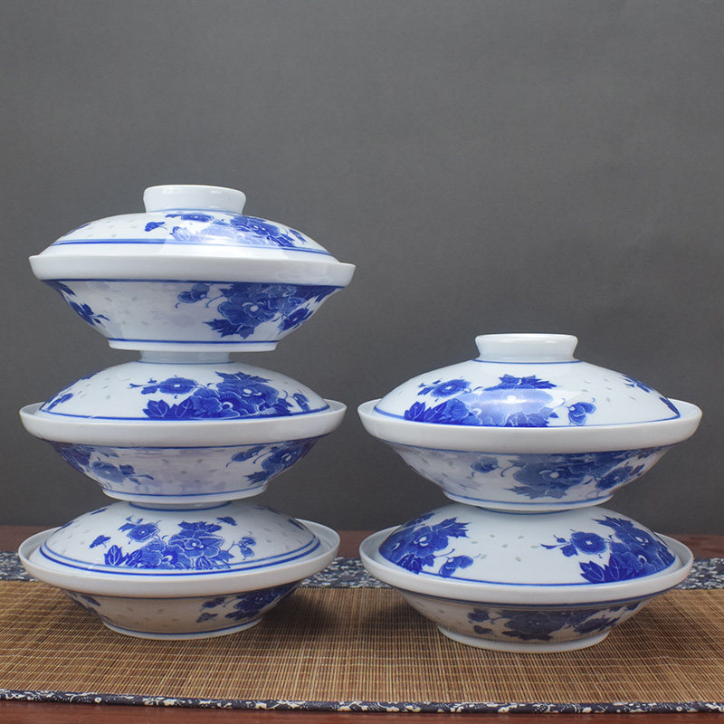 景德镇青花玲珑陶瓷盖盘盖碗盖盘高温瓷盘子带盖菜盘汤碗 7寸合器,淘宝优惠券,粉丝福利购,淘宝优惠卷