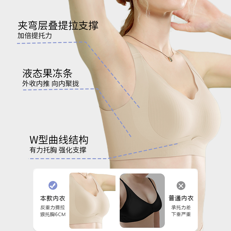 润微内衣女大胸显小防下垂调整型无痕软支撑提拉无钢圈大码文胸罩