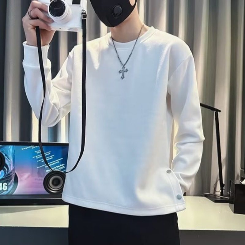 Internet celebrity trendy brand men's sweatshirt solid color round neck bottoming shirt