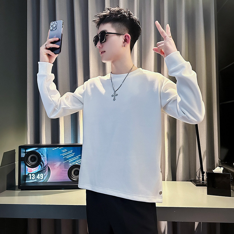 Internet celebrity trendy brand men's sweatshirt solid color round neck bottoming shirt