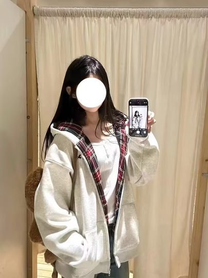 Women's loose oversize hooded sweatshirt cardigan jacket