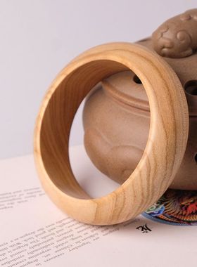 桃木手镯花开富贵节节高年年有余双鱼原木木雕手链手串中国风复古