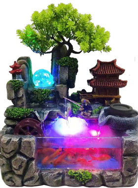 假山流水摆件含小树桌面喷泉循环景观鱼缸家居装饰礼品现货供应