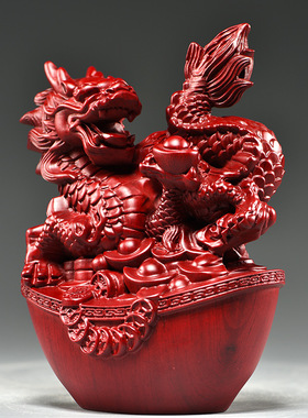 红色木雕龙摆件十二生肖木头龙家居客厅补角吉祥物装饰红木工艺品