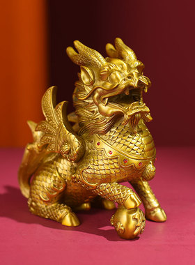 纯铜麒麟摆件一对八方来财镇宅八卦麒麟家居办公室客厅工艺品摆件